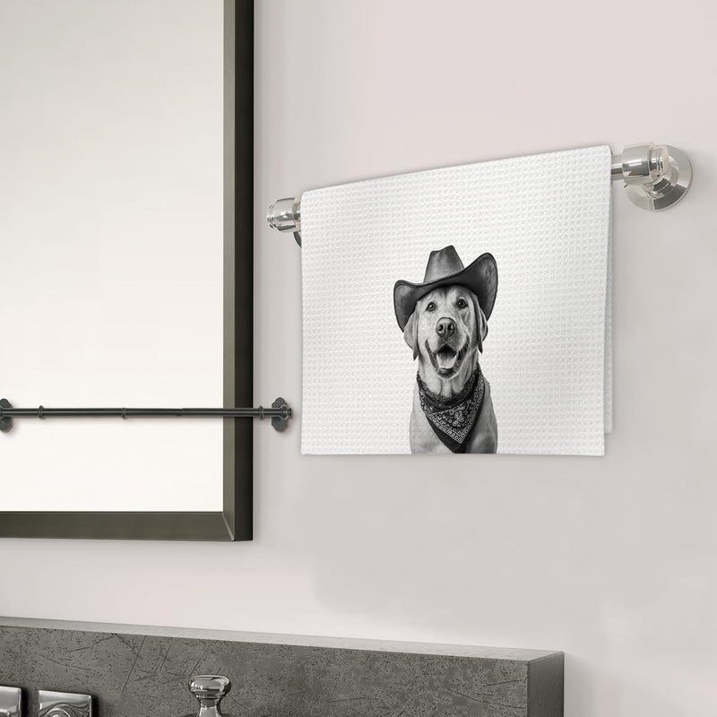 FIicy Labrador Retriever Gifts Western Dog Kitchen Towels, Gifts for Labrador Retriever Lovers Cowboy Decorative Hand Dish Tea Towel for Kitchen, Funny Dog Cowboy Cowgirl Home Bathroom Decor(16x24In) - Image 3